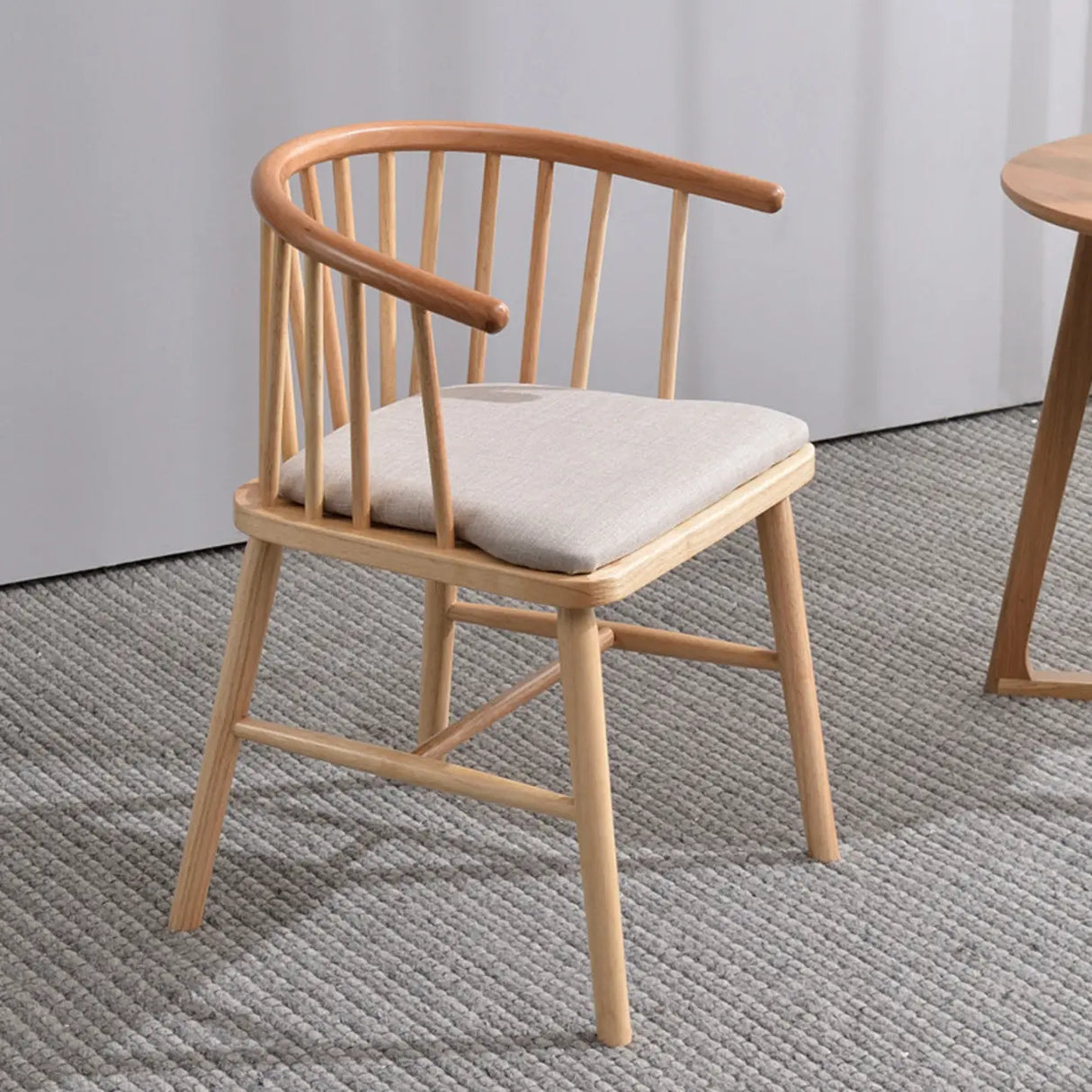 Nordic Curved Natural Wood Windsor Back Dining Chair Image - 2