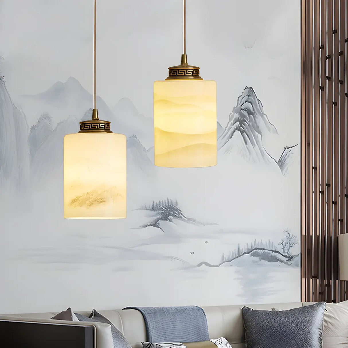 Nordic Cylinder Alabaster Adjustable Height Pendant Light Image - 17