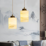 Nordic Cylinder Alabaster Adjustable Height Pendant Light Image - 17