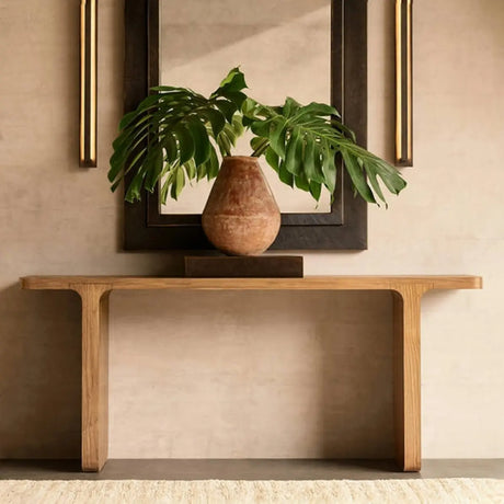 Nordic Design Entryway Rectangular Oak Console Table Image - 1