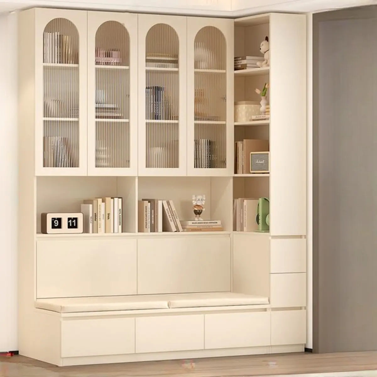 Nordic Elegant Multifunctional Beige Wood Storage Rack Image - 10