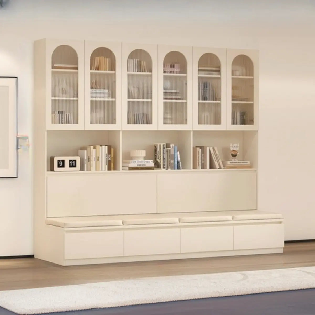 Nordic Elegant Multifunctional Beige Wood Storage Rack Image - 11