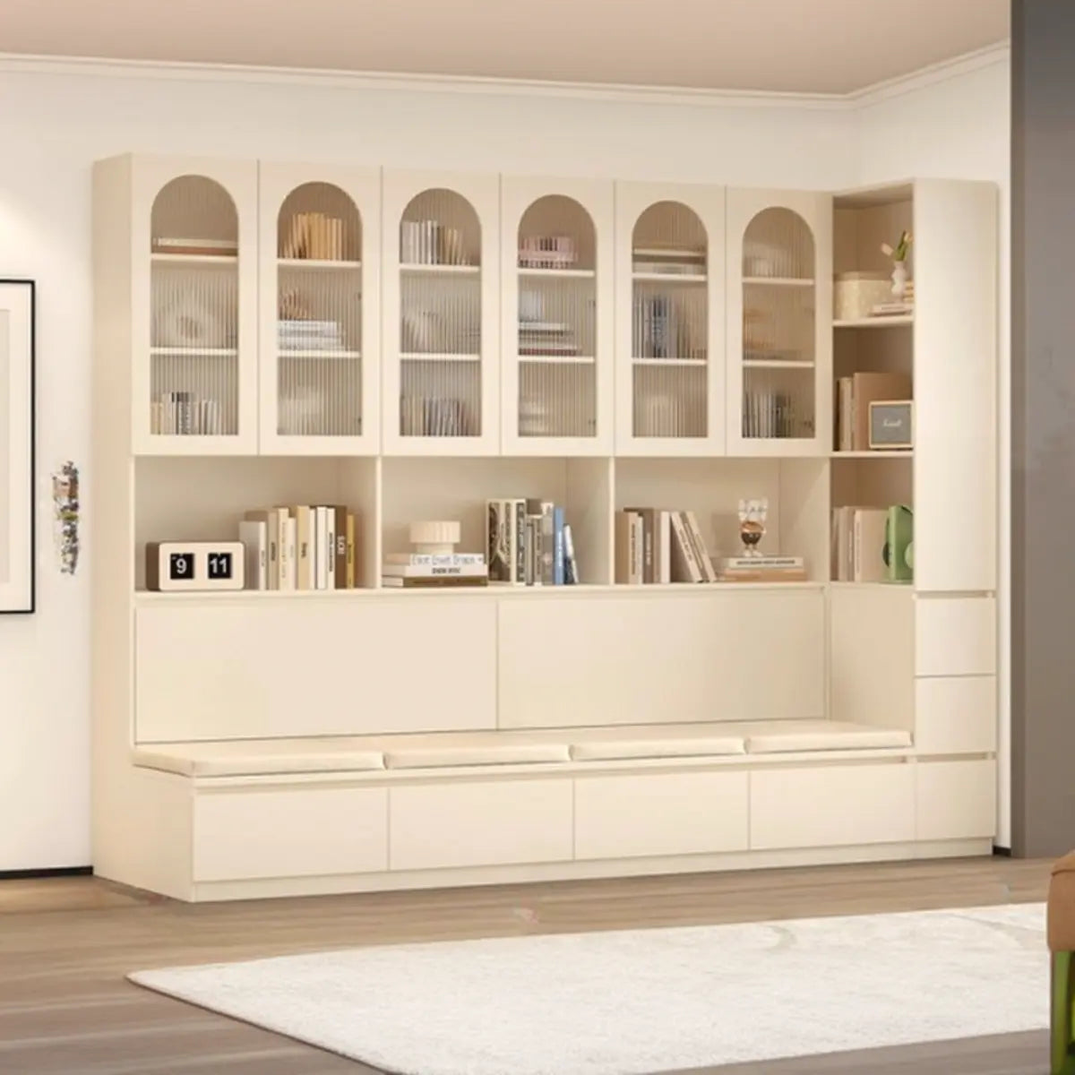 Nordic Elegant Multifunctional Beige Wood Storage Rack Image - 12