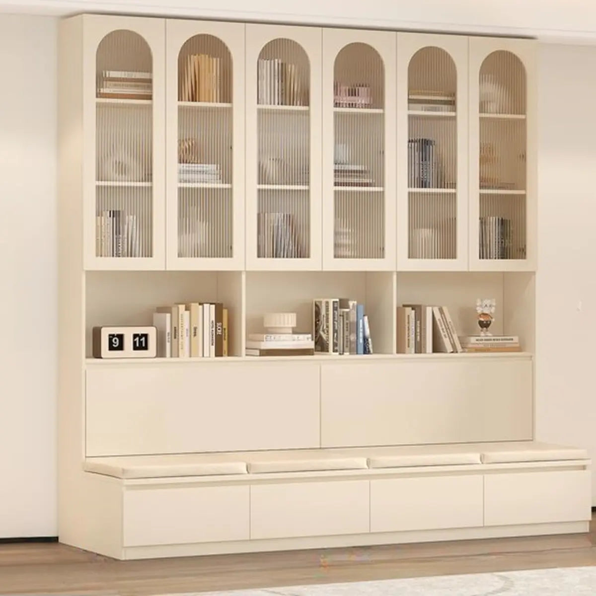 Nordic Elegant Multifunctional Beige Wood Storage Rack Image - 13