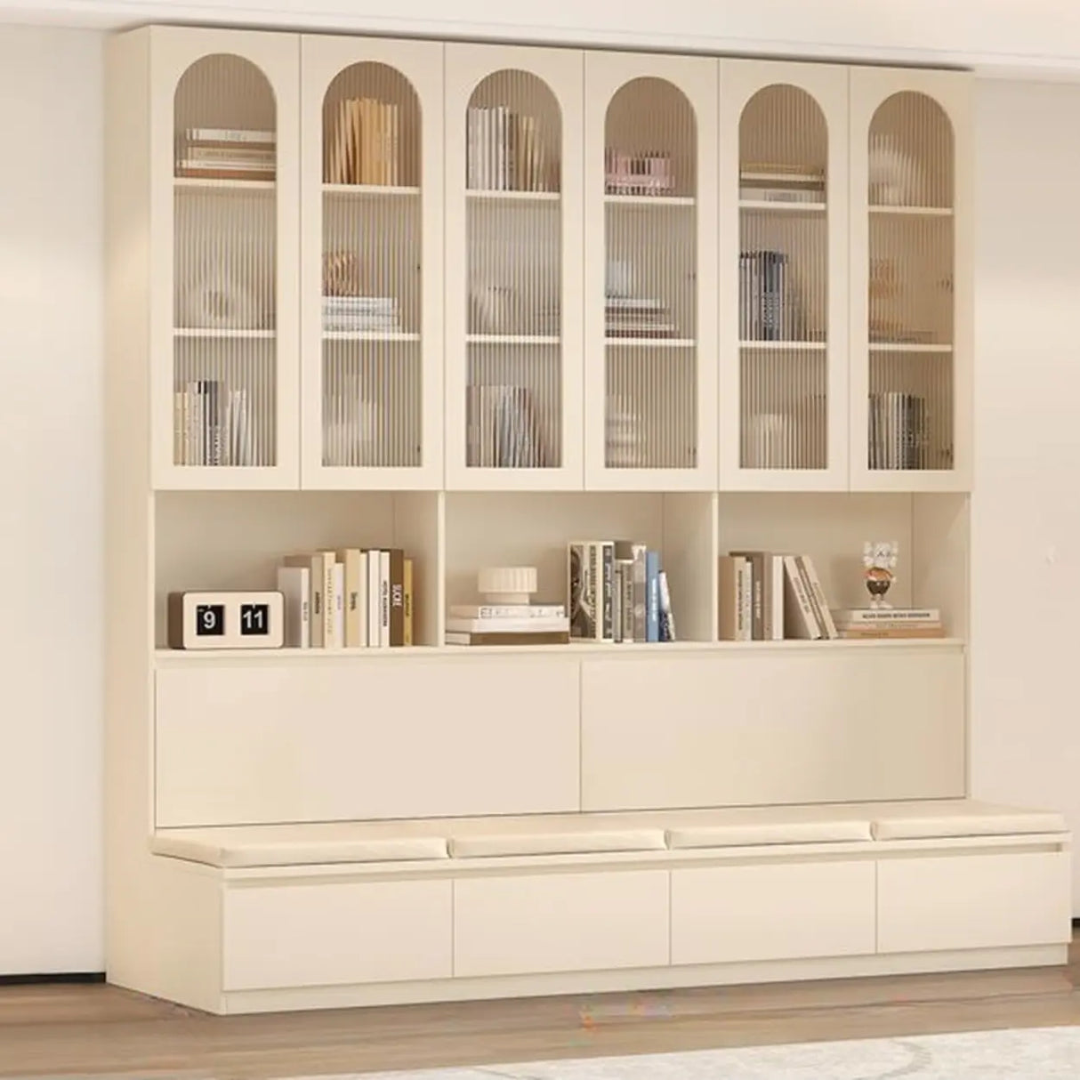 Nordic Elegant Multifunctional Beige Wood Storage Rack Image - 13