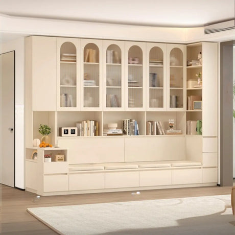 Nordic Elegant Multifunctional Beige Wood Storage Rack Image - 2