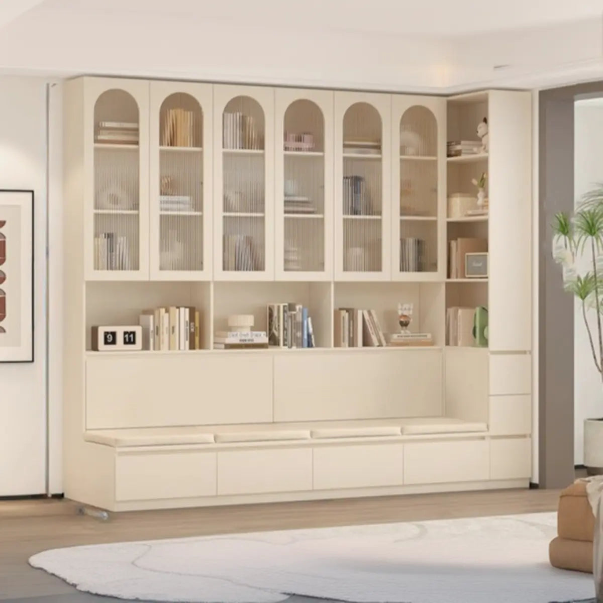 Nordic Elegant Multifunctional Beige Wood Storage Rack Image - 3