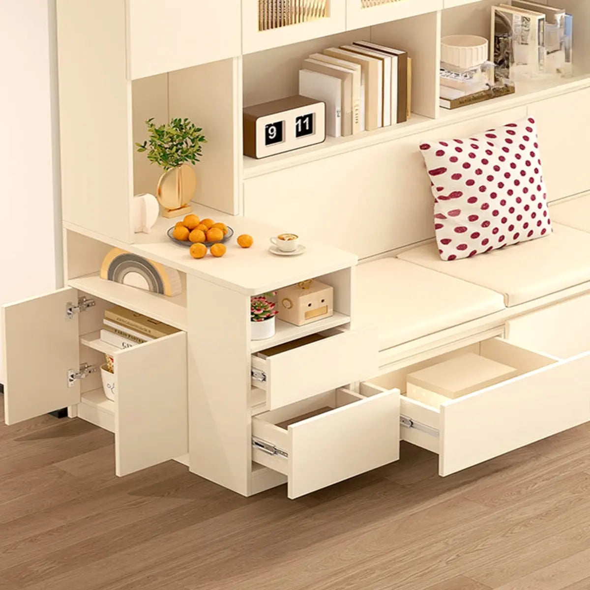 Nordic Elegant Multifunctional Beige Wood Storage Rack Image - 4