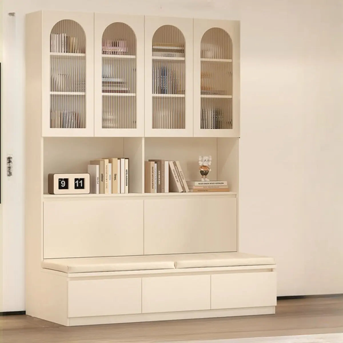 Nordic Elegant Multifunctional Beige Wood Storage Rack Image - 7