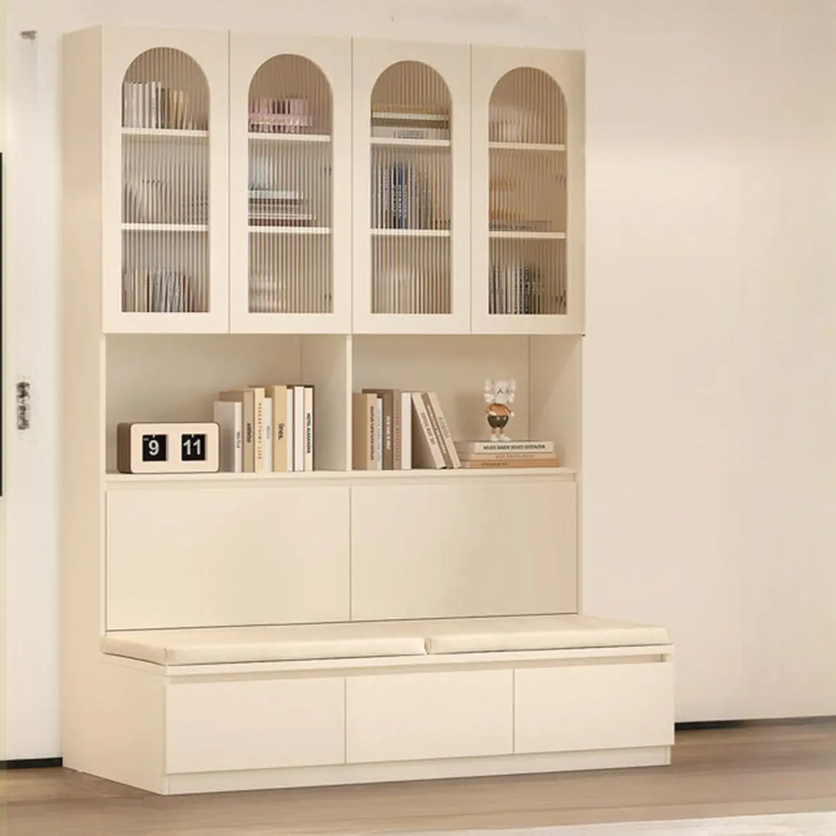 Nordic Elegant Multifunctional Beige Wood Storage Rack Image - 7