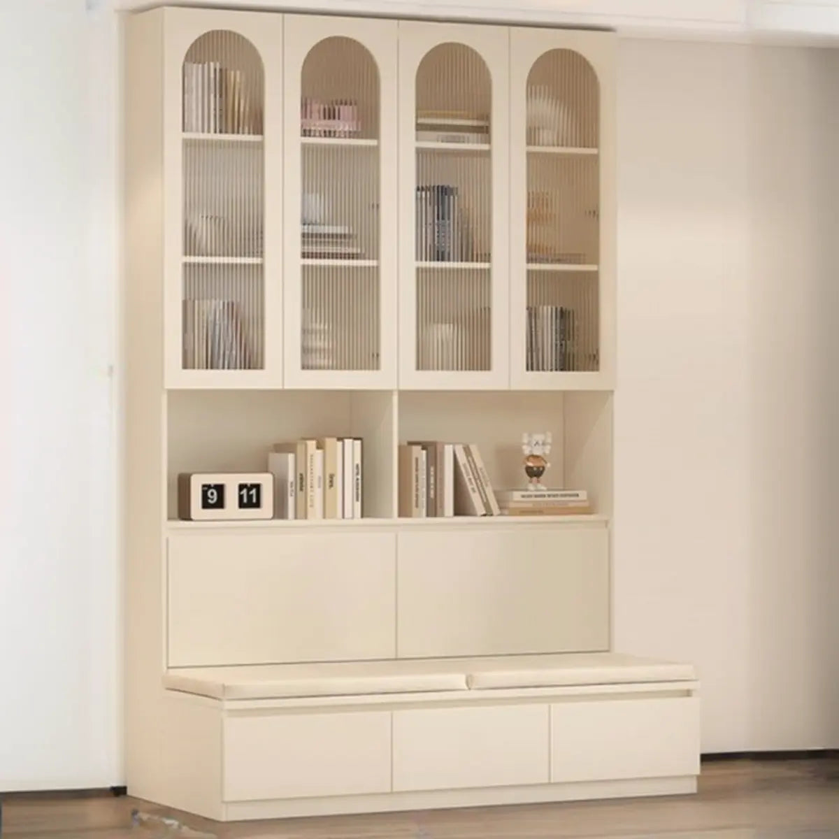 Nordic Elegant Multifunctional Beige Wood Storage Rack Image - 8