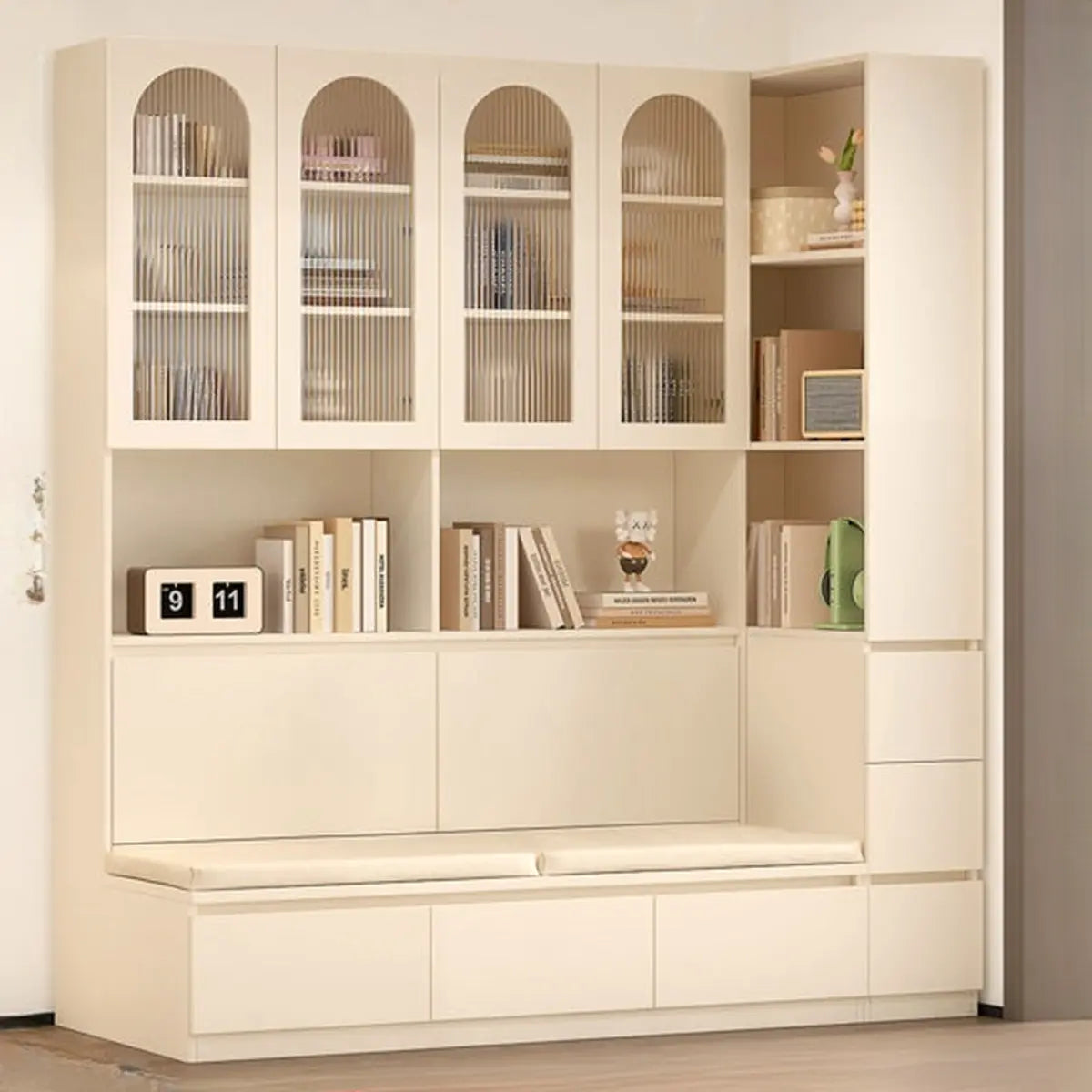 Nordic Elegant Multifunctional Beige Wood Storage Rack Image - 9
