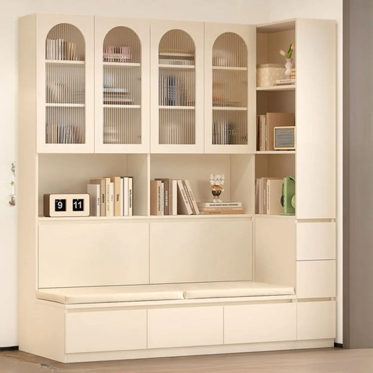 Nordic Elegant Multifunctional Beige Wood Storage Rack Image - 9