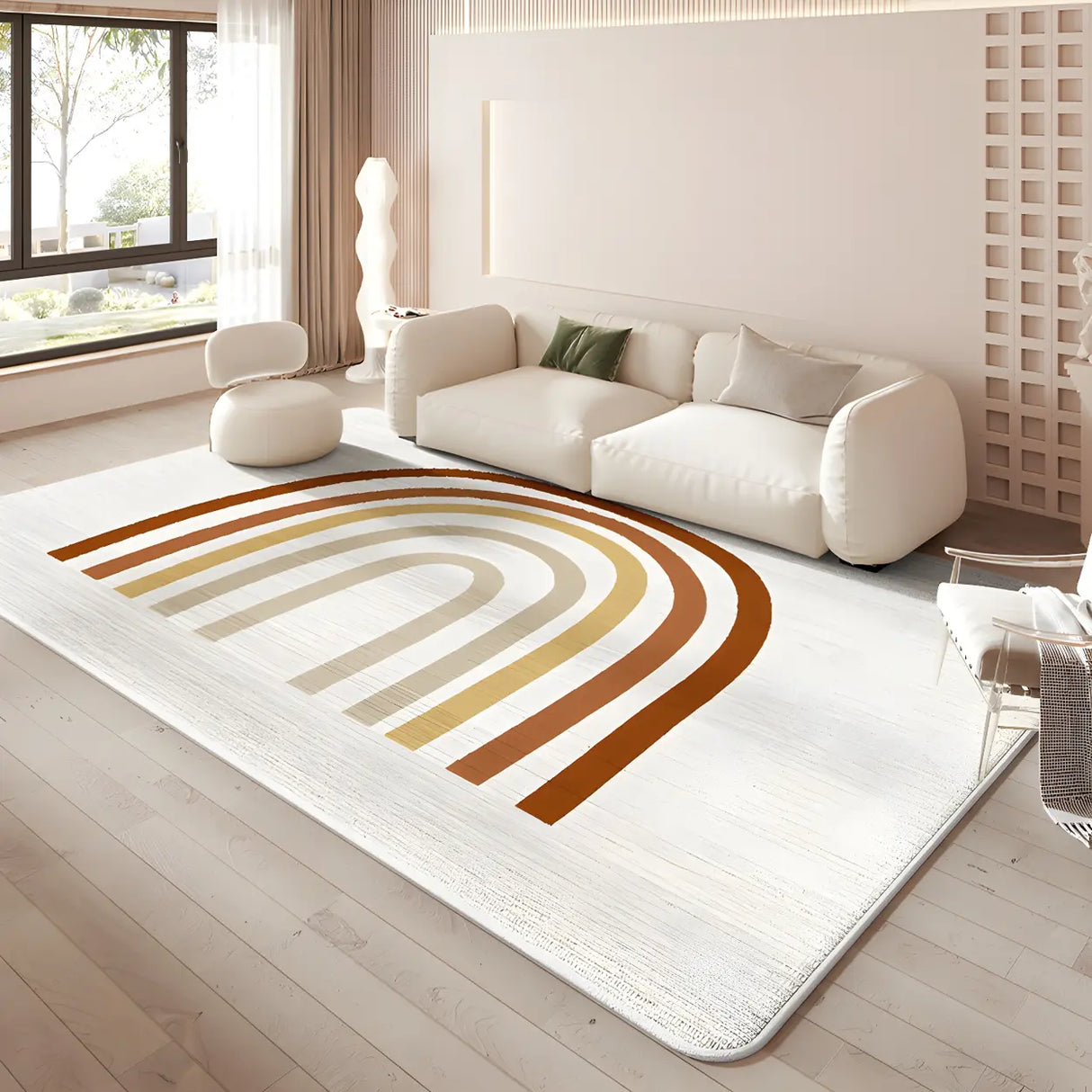 Nordic Geometric Cashmere Beige Non-slip Area Rug Image - 3
