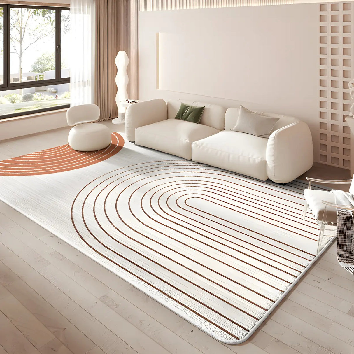 Nordic Geometric Cashmere Beige Non-slip Area Rug Image - 5