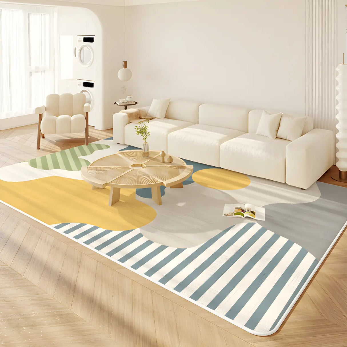 Nordic Geometric Cashmere Beige Non-slip Area Rug Image - 6