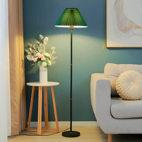 Nordic Green Cone Fabric Shade Metal LED Floor Lamp Image - 1
