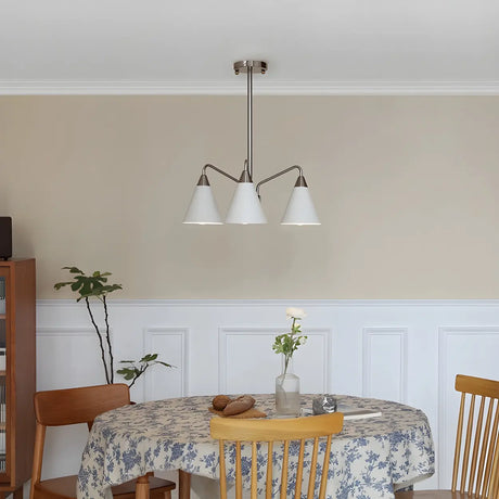 Nordic Minimalist Cone Metal White 3 Lights Chandelier Image - 1
