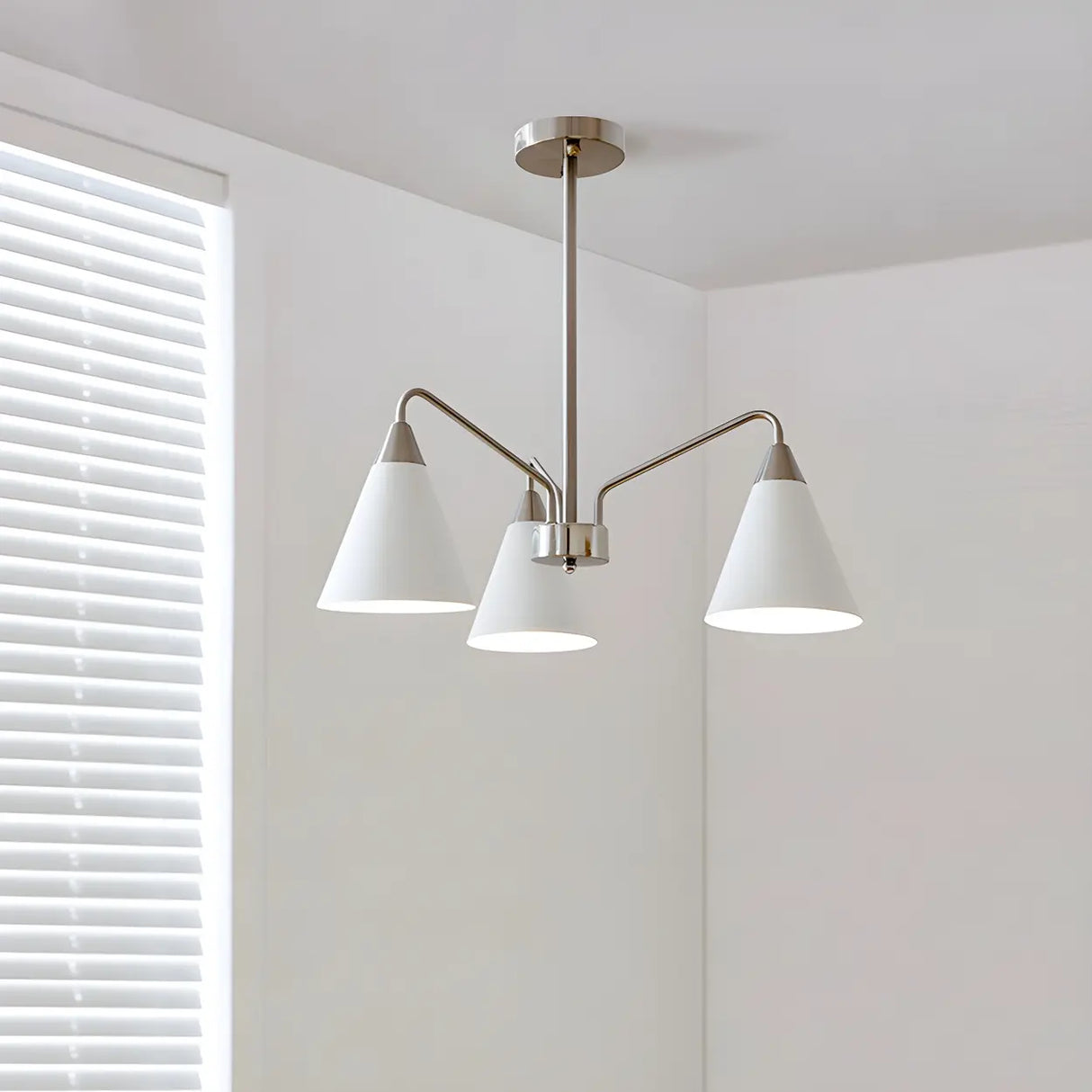 Nordic Minimalist Cone Metal White 3 Lights Chandelier Image - 3