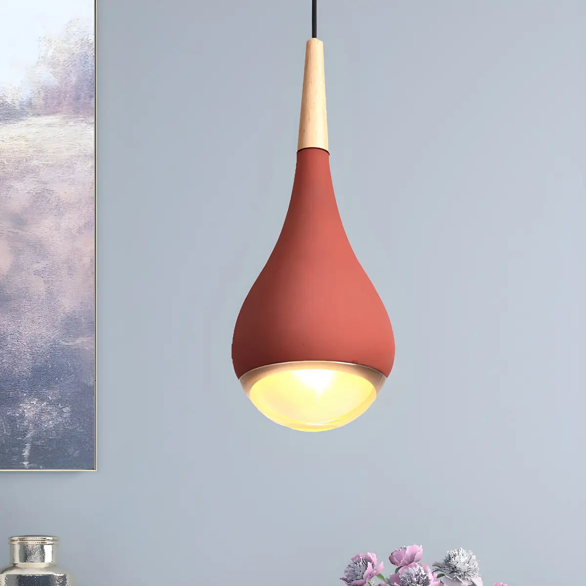 Nordic Modern Ceramic Teardrop Green Pendant Light Image - 9