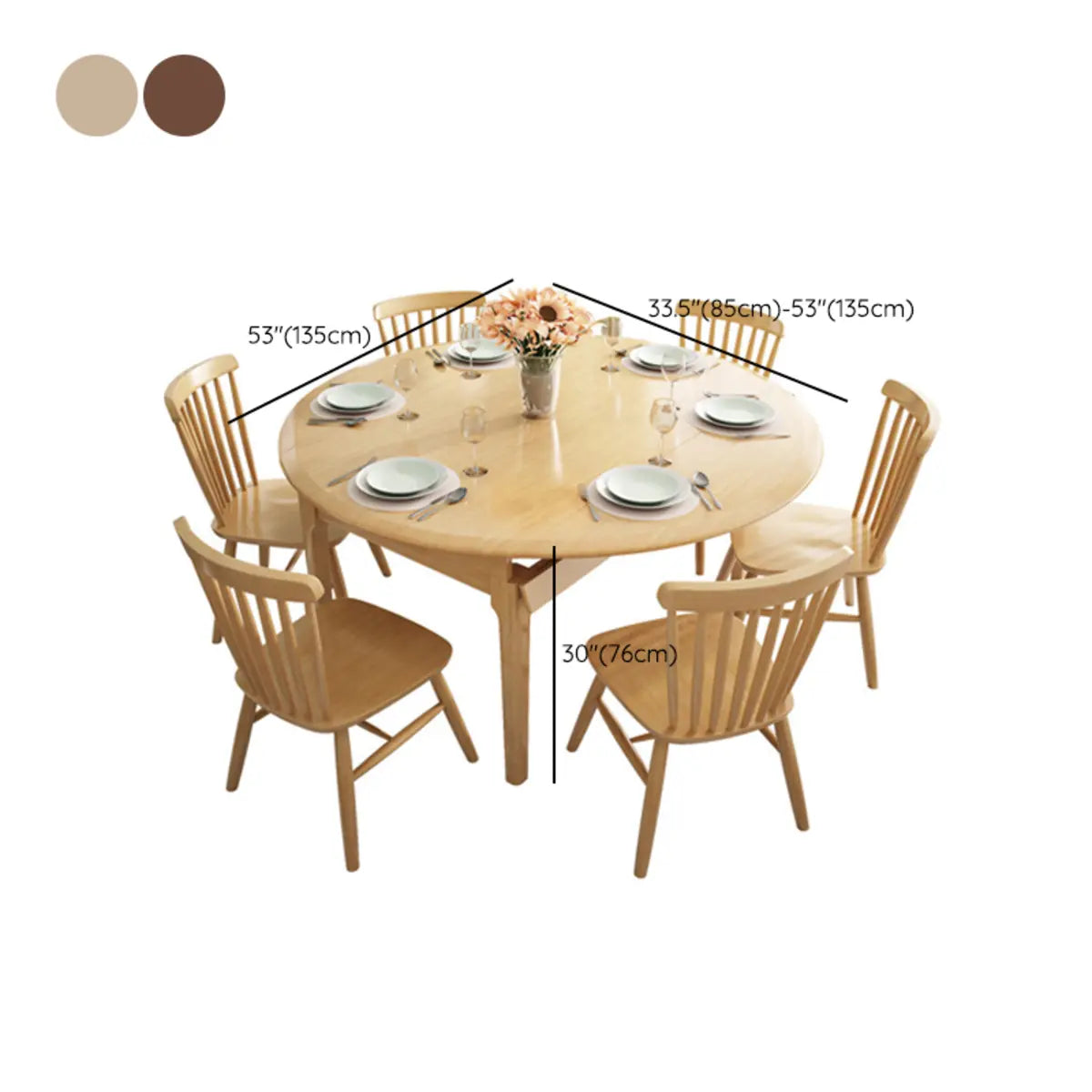 Nordic Oval Wood Dining Table Natural Finish Drop Leaf 