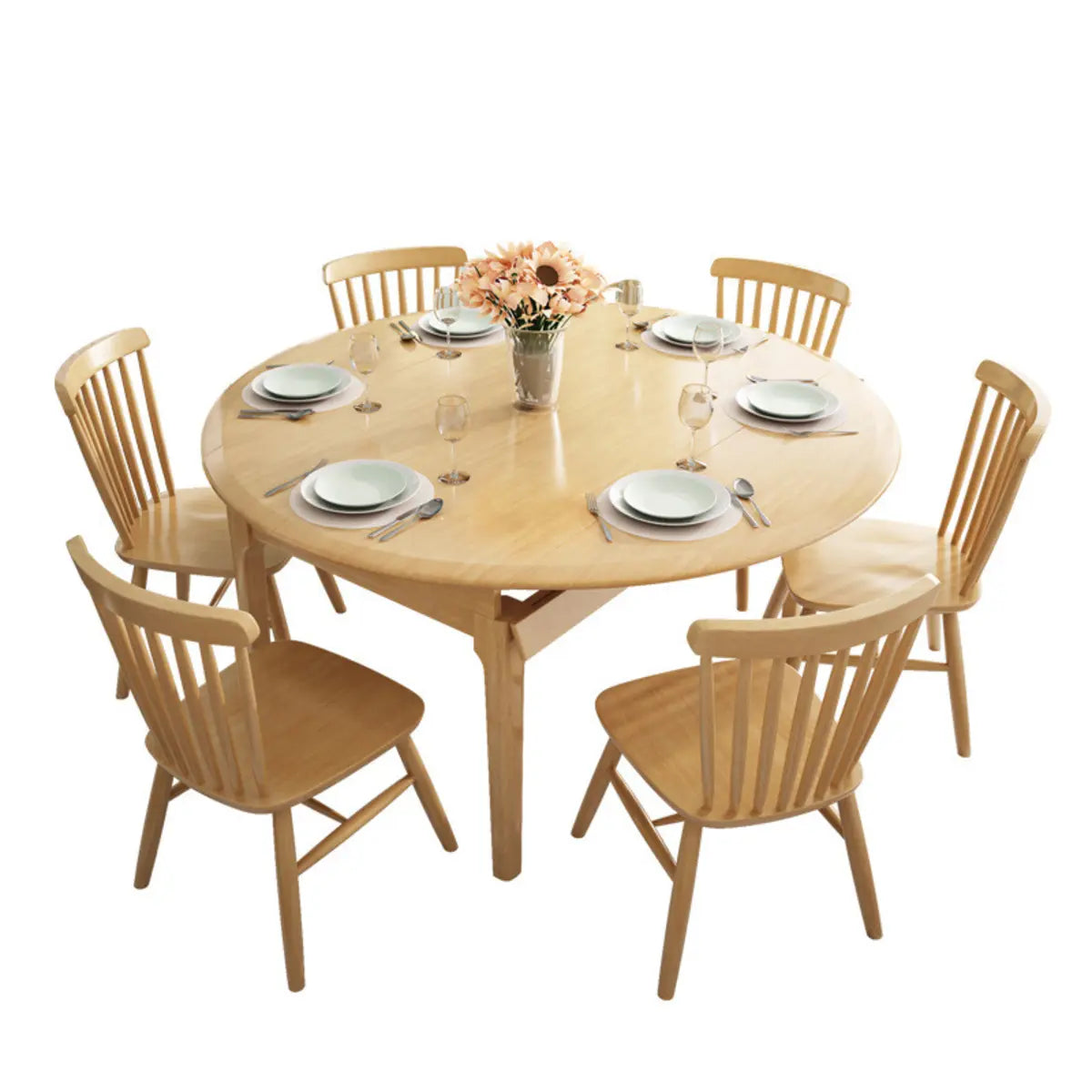 Nordic Oval Wood Dining Table Natural Finish Drop Leaf Image - 5