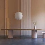 Nordic Oval Wood White Double Pedestal Dining Table Image - 3