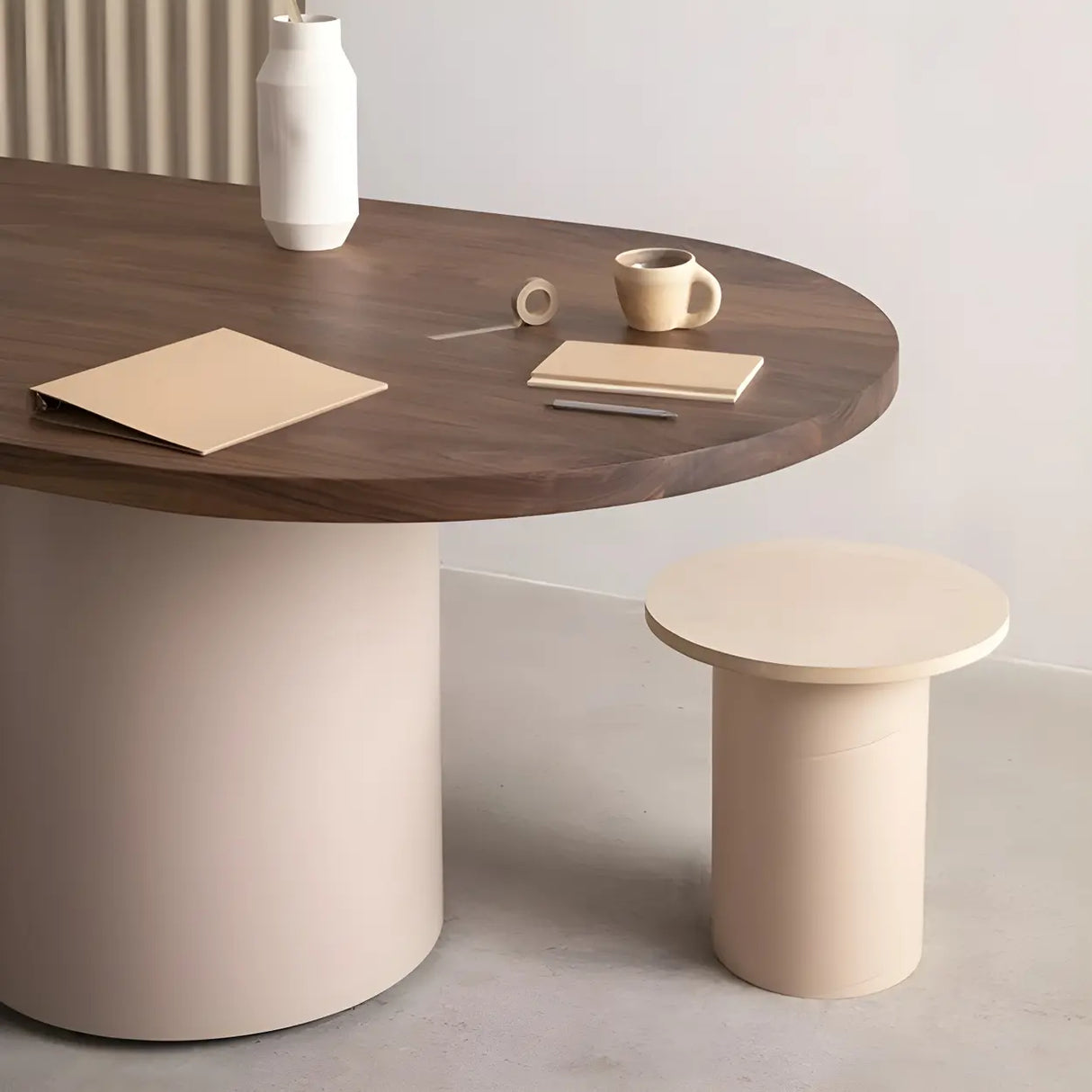 Nordic Oval Wood White Double Pedestal Dining Table Image - 4