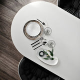 Nordic Oval Wood White Double Pedestal Dining Table Image - 7