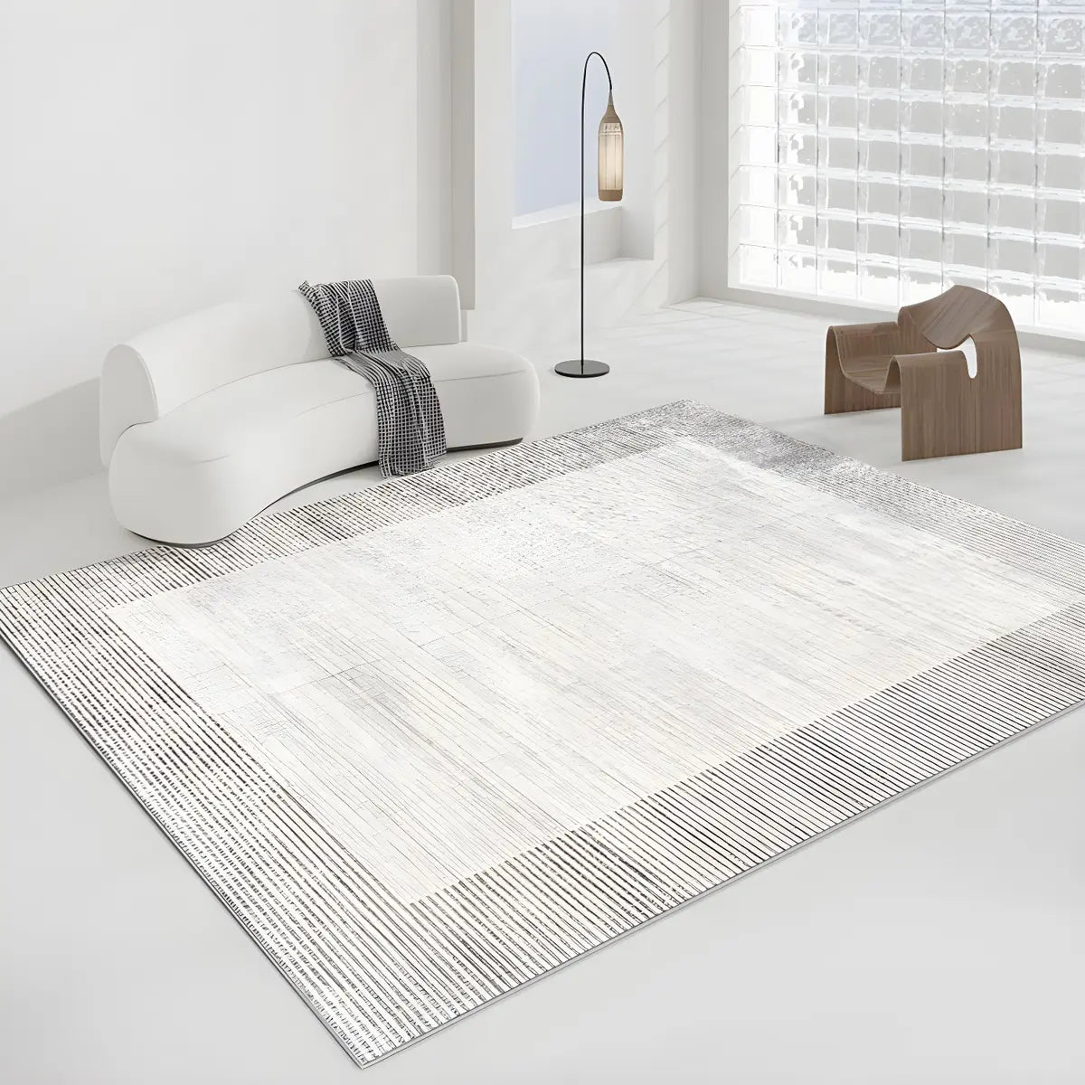 Nordic Rectangle Watercolor Soft Fabric Blue Area Rug Image - 2