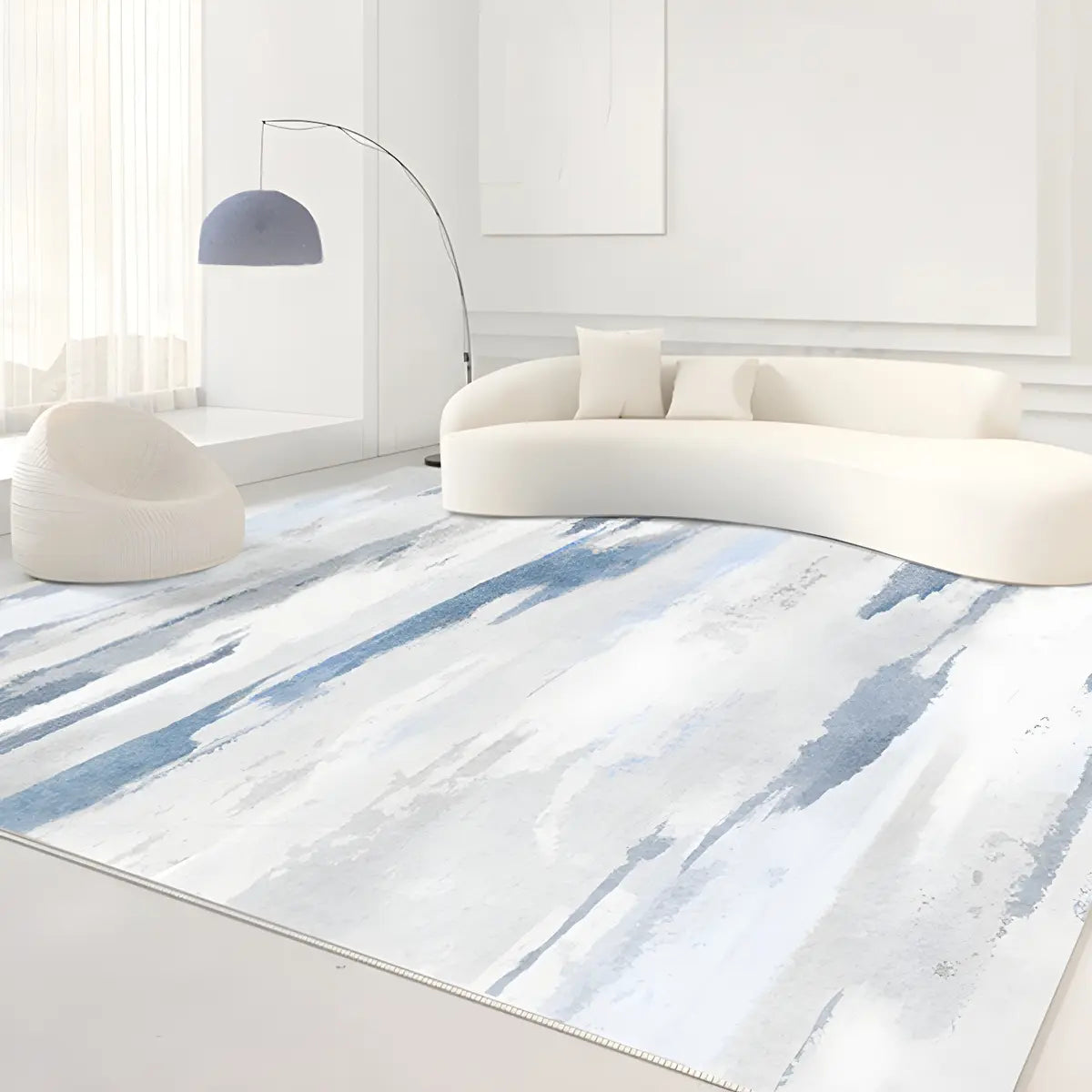 Nordic Rectangle Watercolor Soft Fabric Blue Area Rug Image - 22