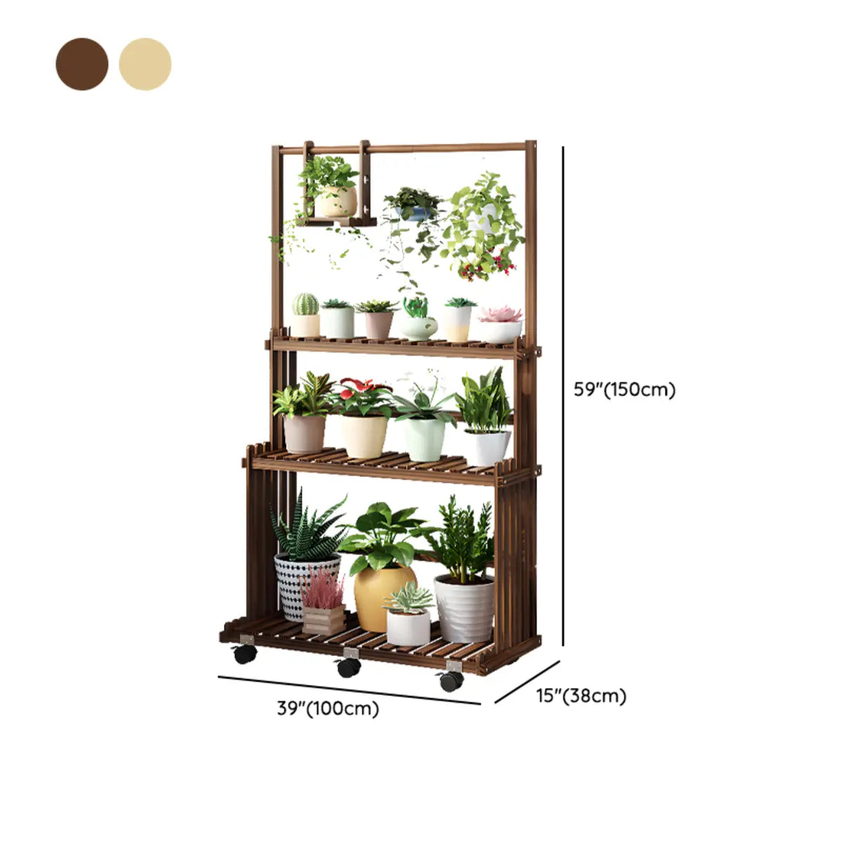 Nordic Rectangle Wood Rolling Floor Plant Stand Brown Image - 27