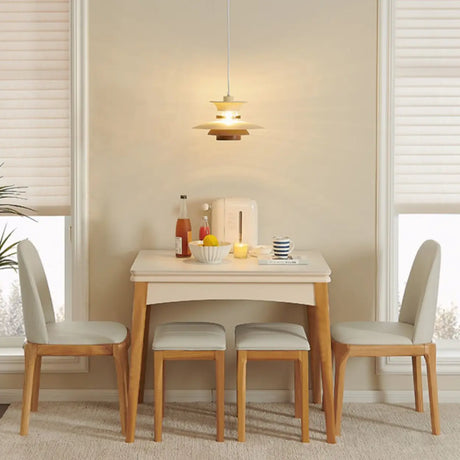 Nordic Rectangular Extendable Chalk Stone Dining Table Image - 1