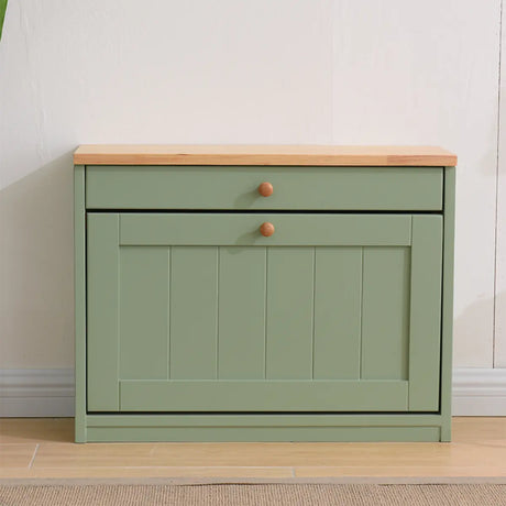 Nordic Rectangular Wood Entryway Green Shoe Cabinet Image - 1