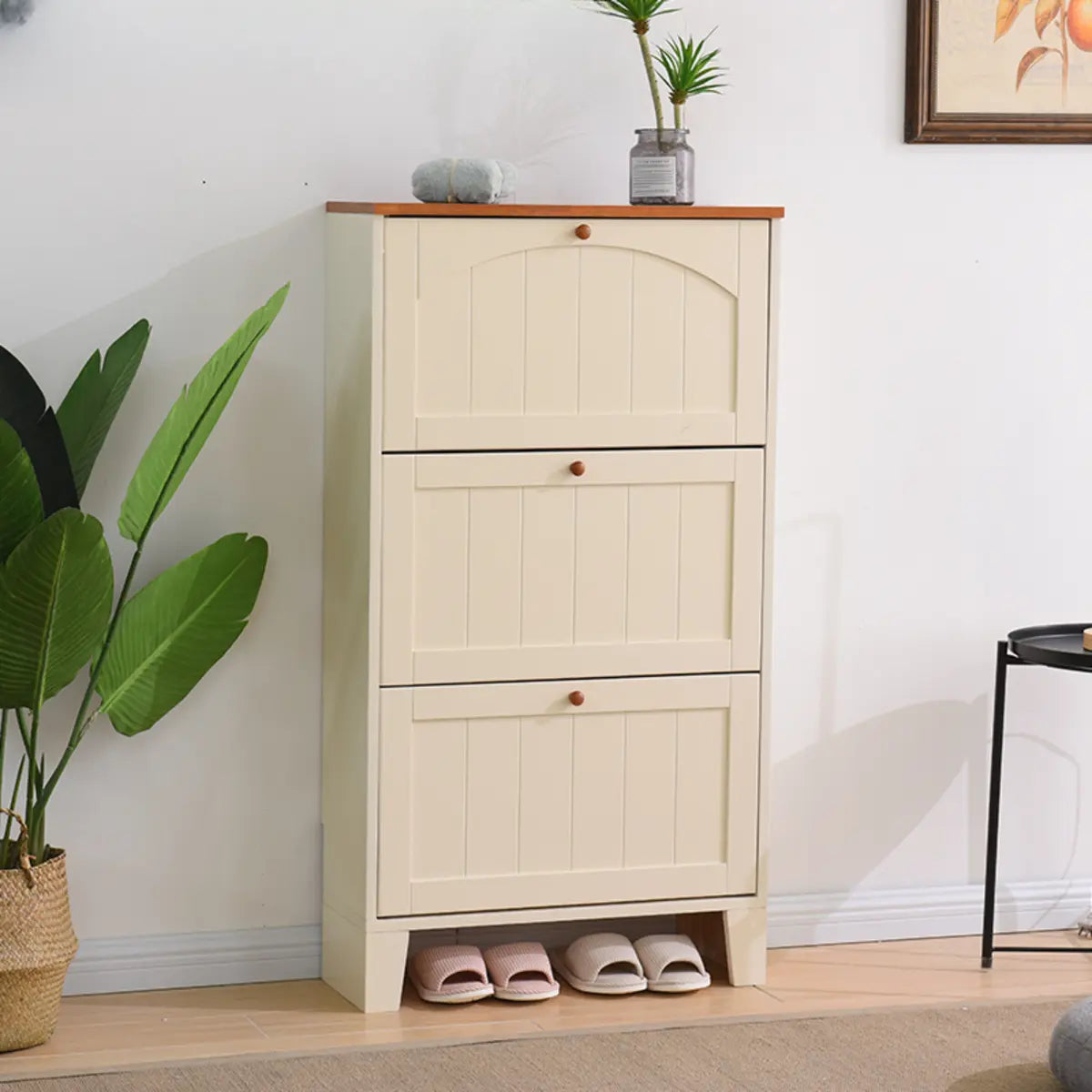 Nordic Rectangular Wood Entryway Green Shoe Cabinet Image - 11