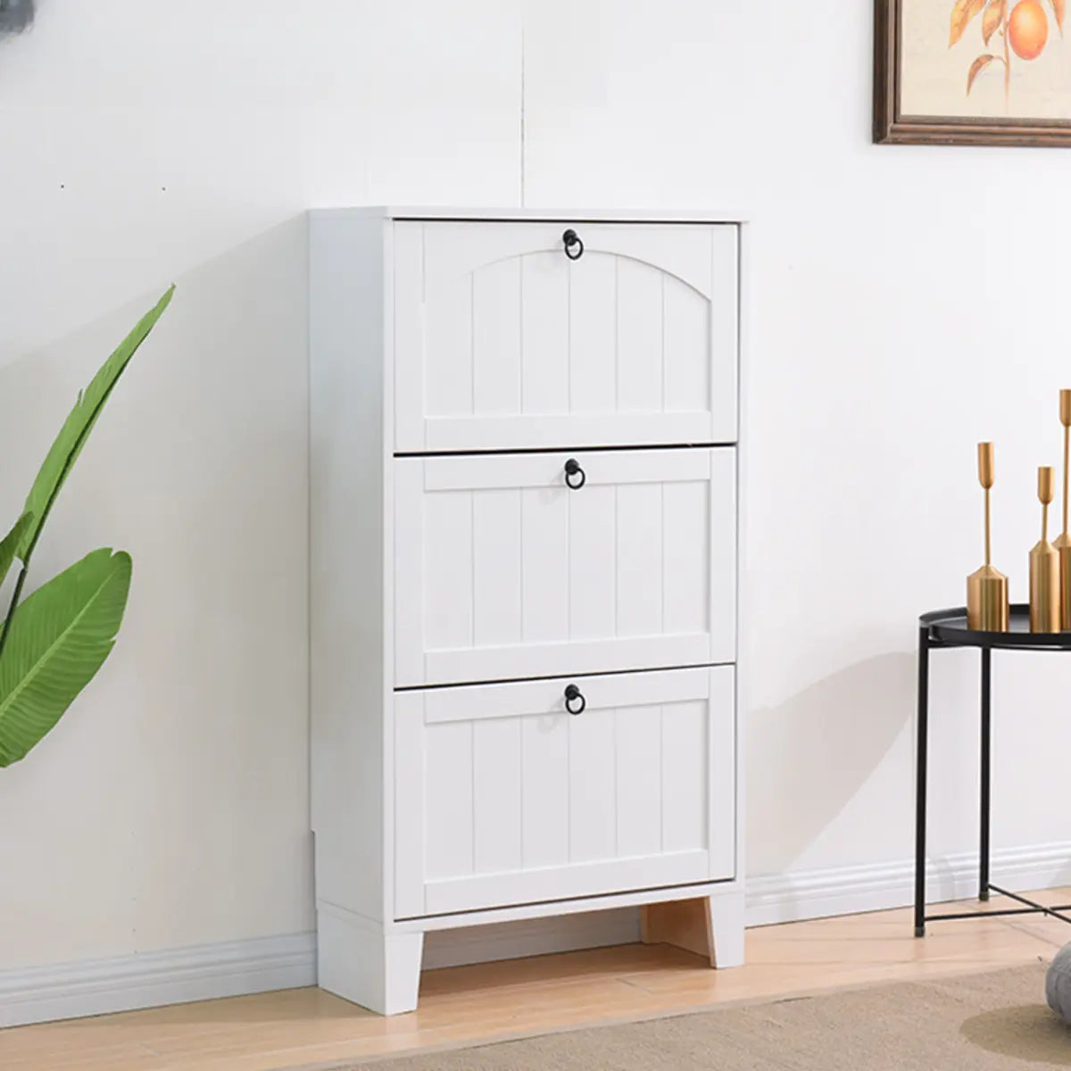Nordic Rectangular Wood Entryway Green Shoe Cabinet Image - 13