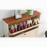Nordic Rectangular Wood Entryway Green Shoe Cabinet Image - 14