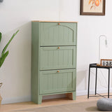 Nordic Rectangular Wood Entryway Green Shoe Cabinet Image - 15