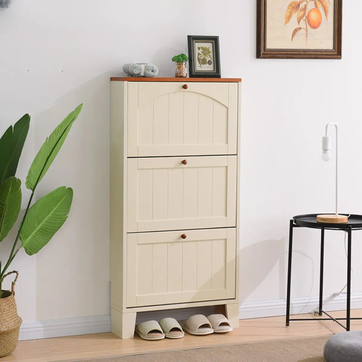 Nordic Rectangular Wood Entryway Green Shoe Cabinet Image - 17