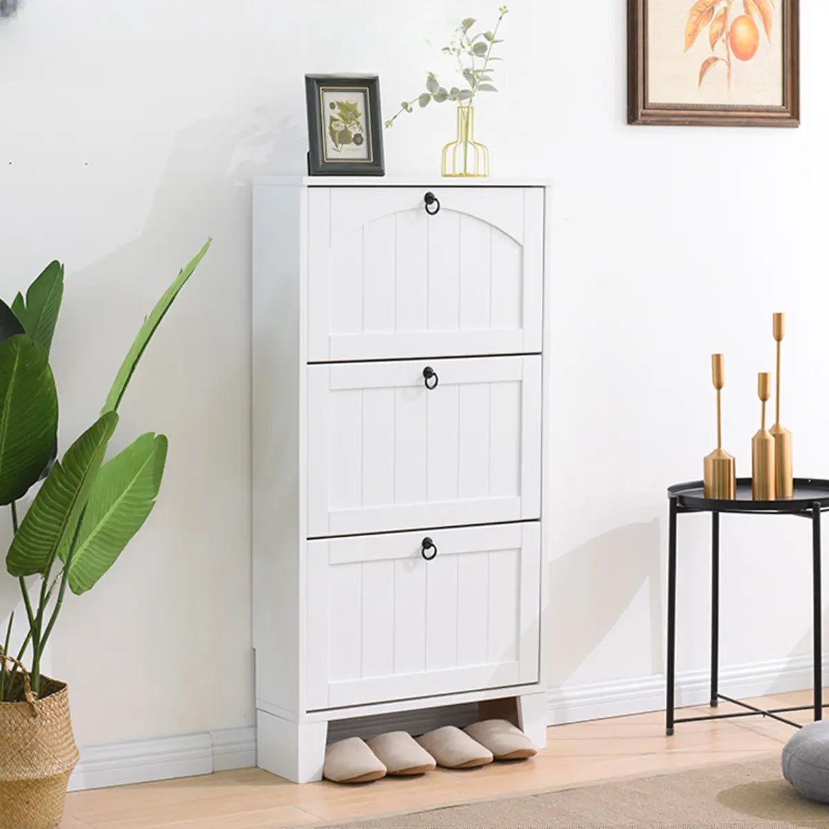 Nordic Rectangular Wood Entryway Green Shoe Cabinet Image - 19