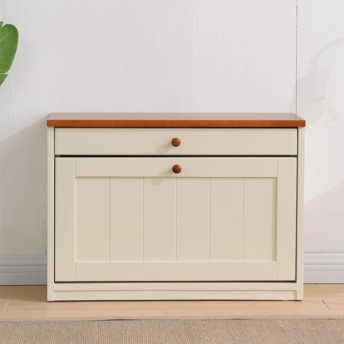 Nordic Rectangular Wood Entryway Green Shoe Cabinet Image - 2
