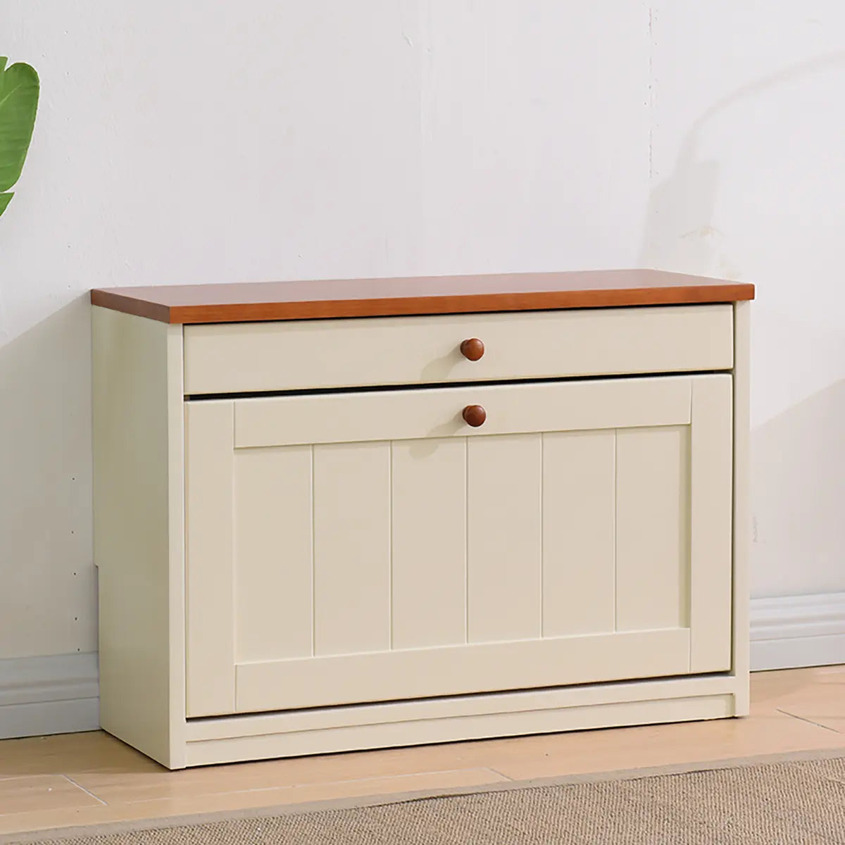 Nordic Rectangular Wood Entryway Green Shoe Cabinet Image - 3