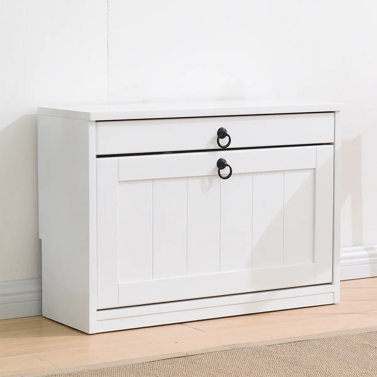 Nordic Rectangular Wood Entryway Green Shoe Cabinet Image - 4