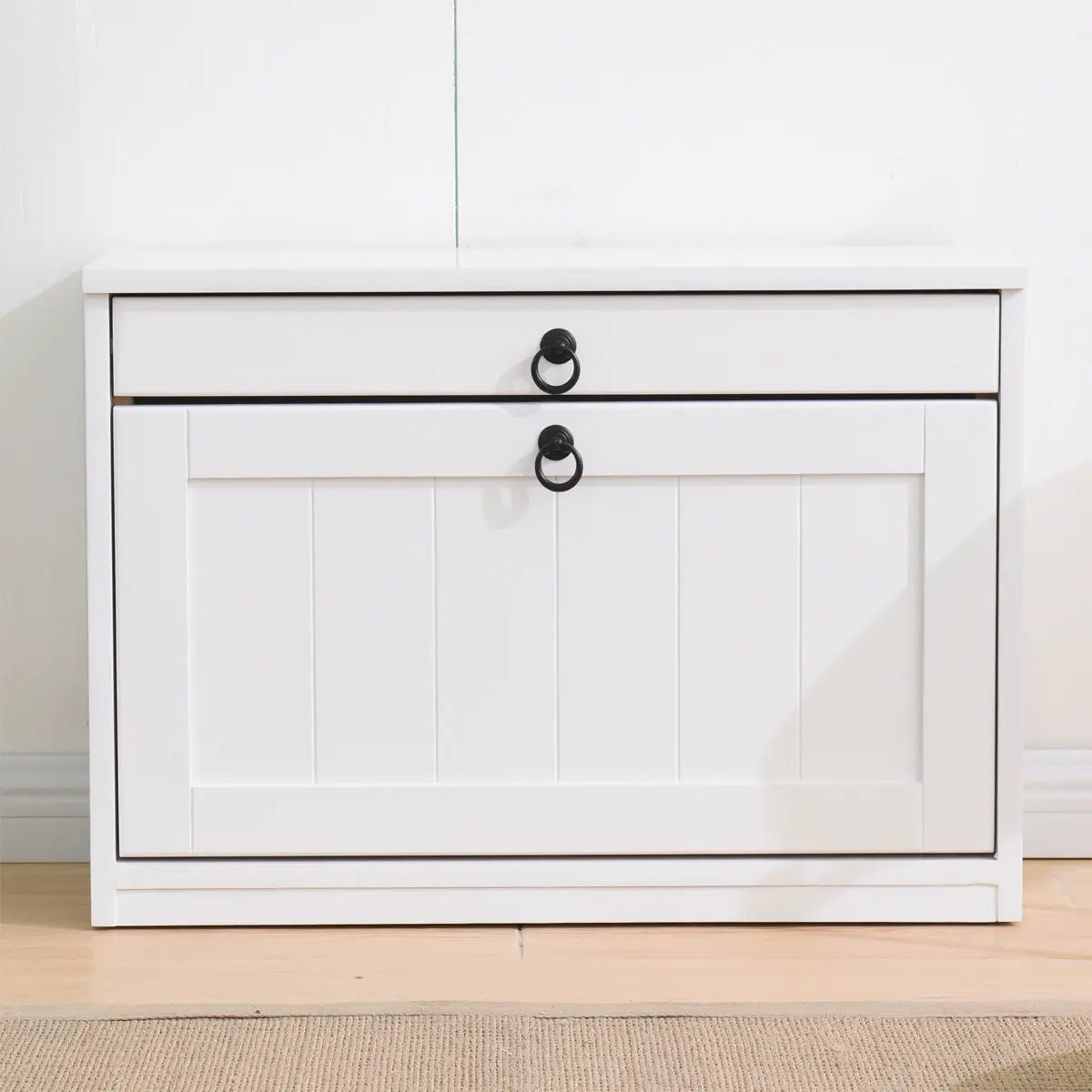 Nordic Rectangular Wood Entryway Green Shoe Cabinet Image - 5