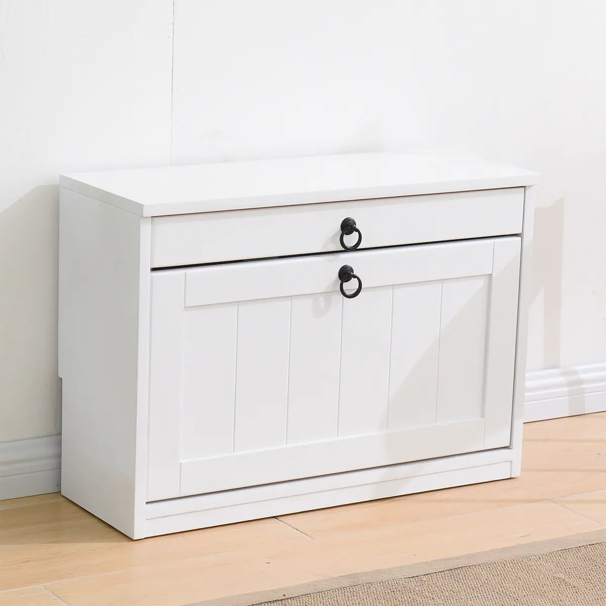 Nordic Rectangular Wood Entryway Green Shoe Cabinet Image - 8