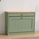 Nordic Rectangular Wood Entryway Green Shoe Cabinet Image - 9