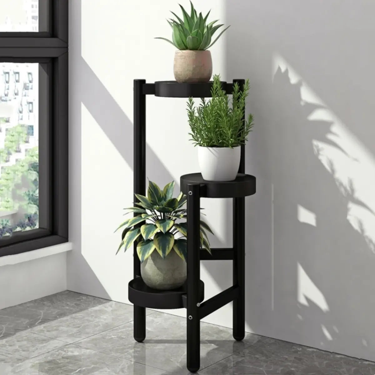 Nordic Round Multi-Level Metal Floor Plant Stand White Image - 6