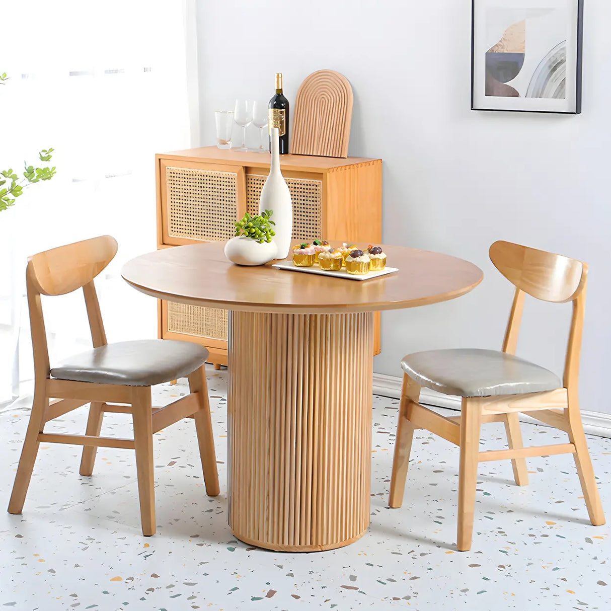 Nordic Round Pine Natural Pedestal Dining Table Image - 10