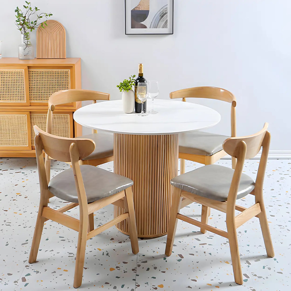 Nordic Round Pine Natural Pedestal Dining Table Image - 14