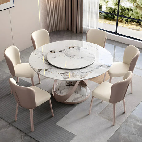 Nordic Scratch Resistant Round Stone Grey Large Dining Table Image - 2